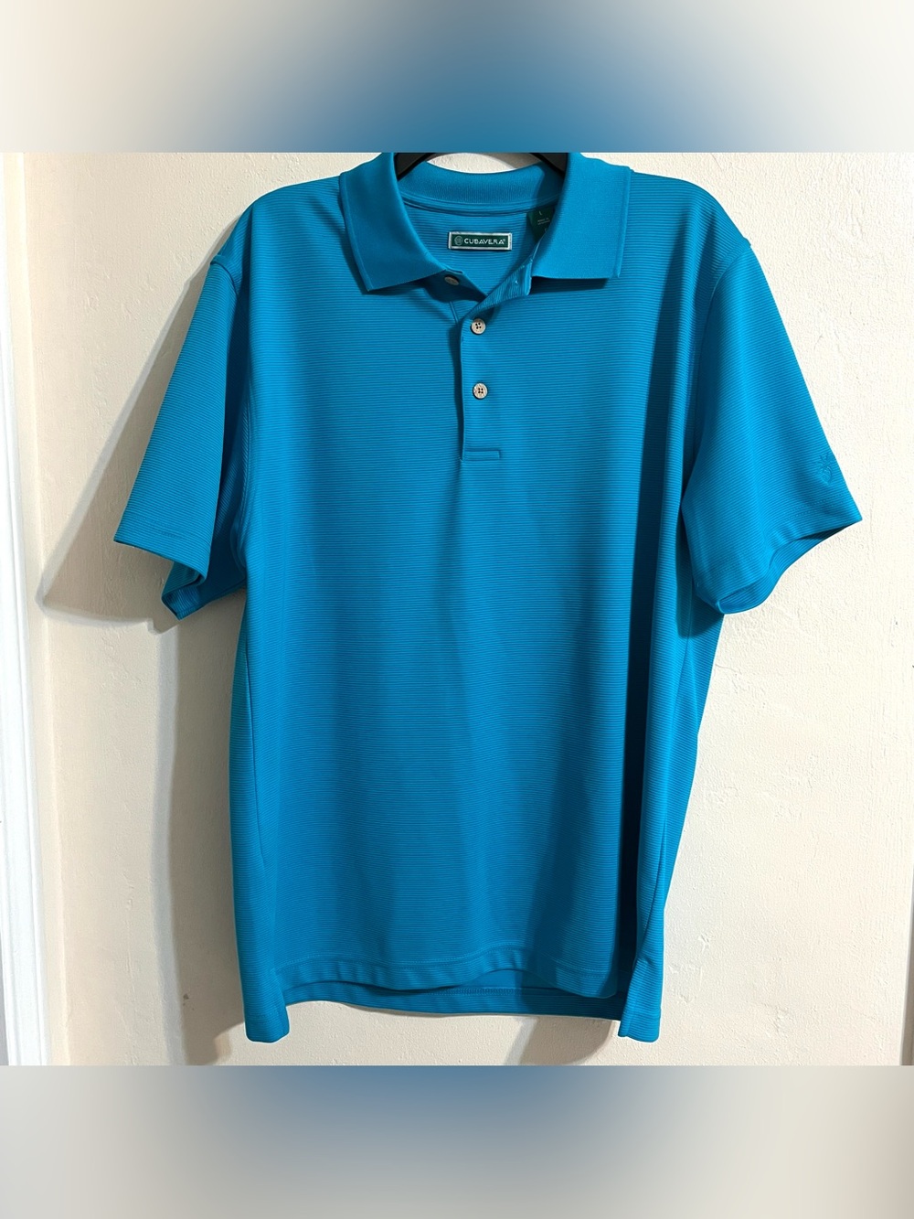Men’s Bright Blue Performance Polo Ribbed Cubavera Size Large